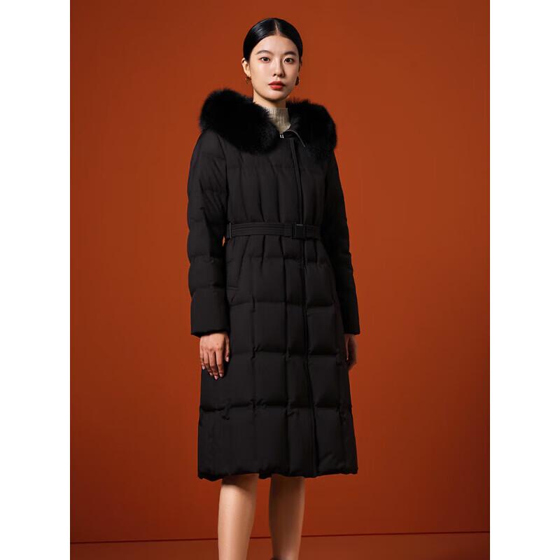 Tanboer Women's Extreme Cold Long Goose Down Jacket with Blue Fox Fur Collar TB232868