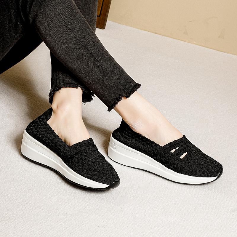 Letní červeno-černé platformové boty pletené plážové boty dámské espadrilky černé nazouvací boty ležérní klínek vícebarevné tenisové tenisky velká velikost