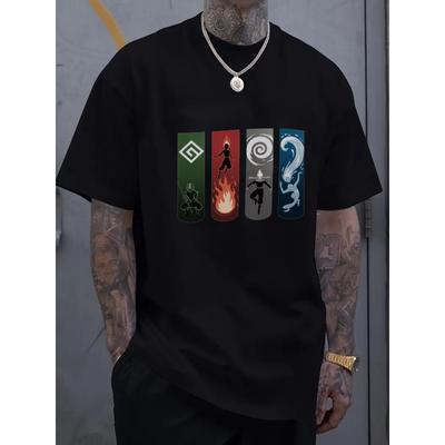 Taglie Europee The Last Airbender Quattro Elementi T-Shirt Grafica da Uomo - Fuoco, Manica Corta Girocollo Casual Estiva, Materiale Traspirante,