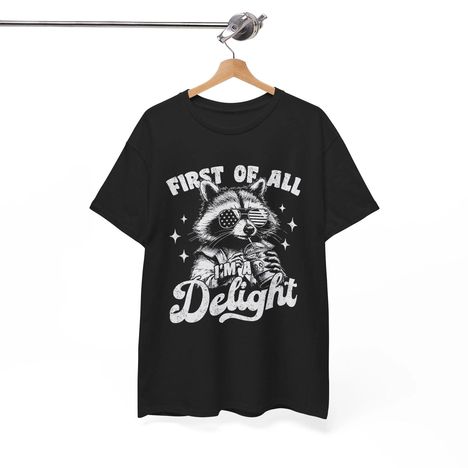 Absurd Funny T-Shirt - First Of All I m a Delight Funny Raccoon D White Shirt 2XL
