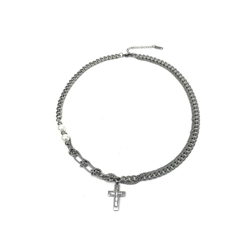 Hip Hop Cross Pendant Necklace With Polished Stainless Steel For Men And Women