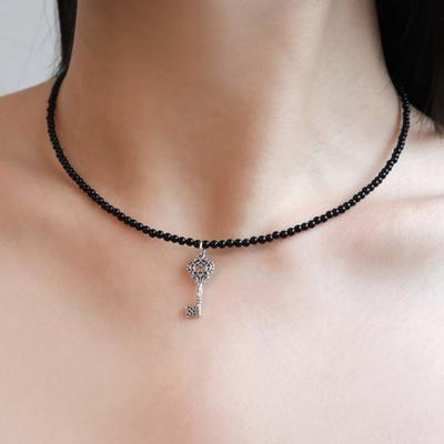 Less Is More Onyx Antique Key Necklace