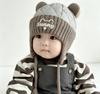 Children's striped hat and scarf integrated autumn and winter elf pointed hairball ear hat, windproof and warm for boys and girls