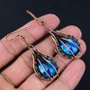 Lavish Blue Topaz Gemstone Handmade Pure Copper Wire Wrapped Earrings Jewelry For Love