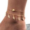 Women Double Chain Leaves Pendant Anklet Foot Bohemian Handmade Beads Anklets Foot Gothic Jewelry