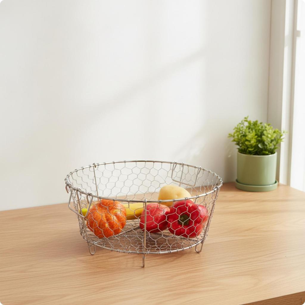 Stainless Steel Colander with Feet Handwoven Resting Lightweight Mesh Basket for