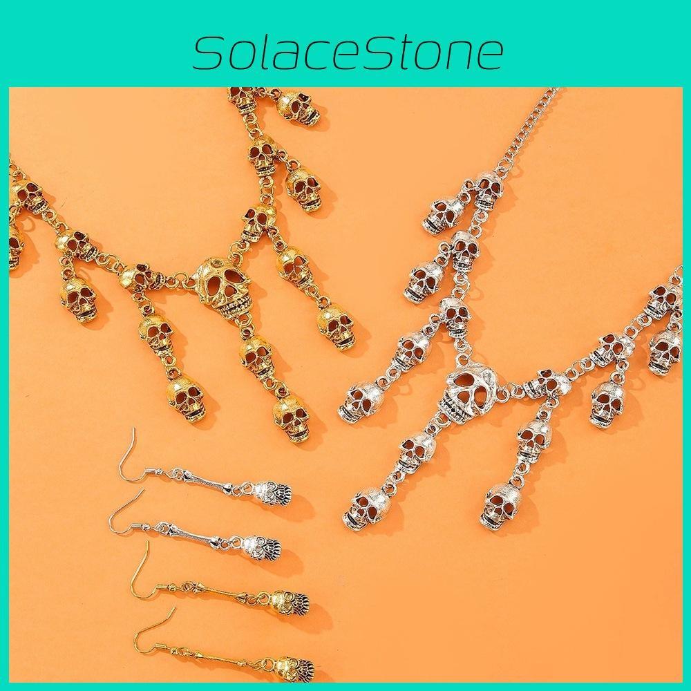 Necklace Gothic Skeleton And Earrings Set With Alloy Material For Halloween Festivities And Style Alternative