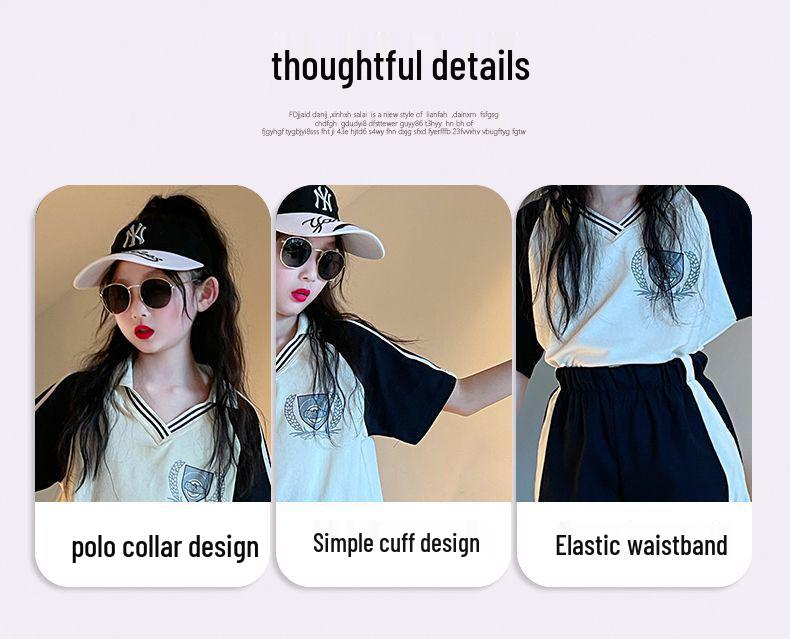 Girls' Trendy Summer Streetwear: Short Sleeve Top & Shorts Two-Piece Set for Kids