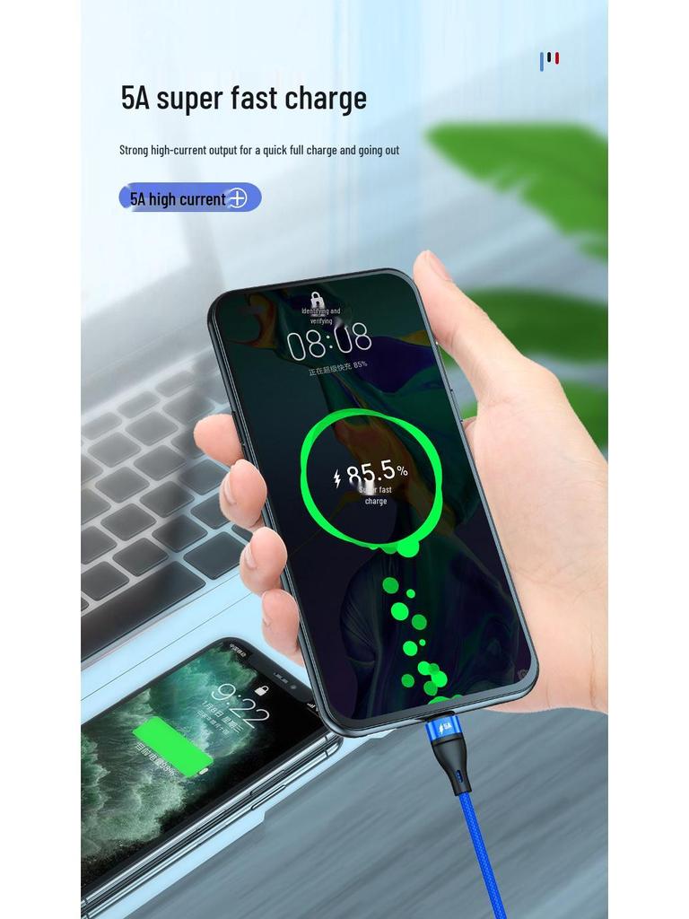 5A Super Fast 3-in-1 Braided Charging Cable, 2m Type-C to Triple Connector