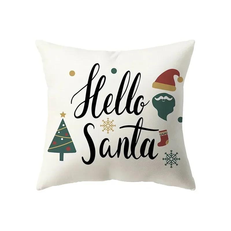 Merry Christmas Santa Claus Elk Print Pattern Cushion Cover Home Decoration Living Room Sofa Square Pillow Cover