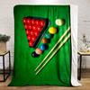 A Triangle of Red Snooker Balls, Colored Balls, Cues, and a Green Table. for All Seasons Blanket Lunch Break Throw Gift