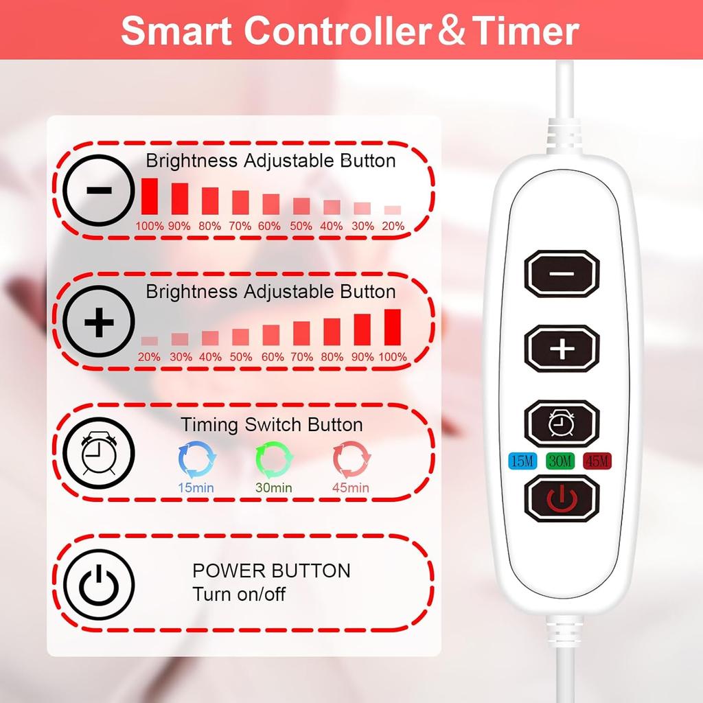Rotlichttherapie mit Basis, 140 LEDs Rotlichtlampe mit Timer, 660nm Tiefrotes Licht mit Schwanenhals für Gesicht, Schulter, Nacken