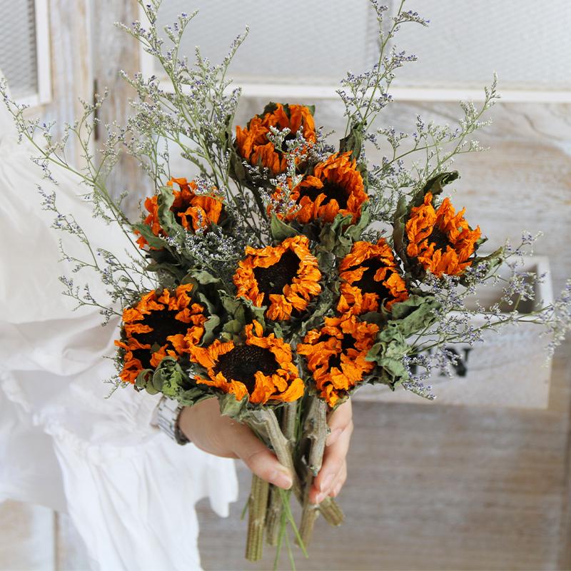 Sunflower Teddy Dried Flower Bouquet - Yunnan Natural Air-Dried Arrangement for Living Room Decor