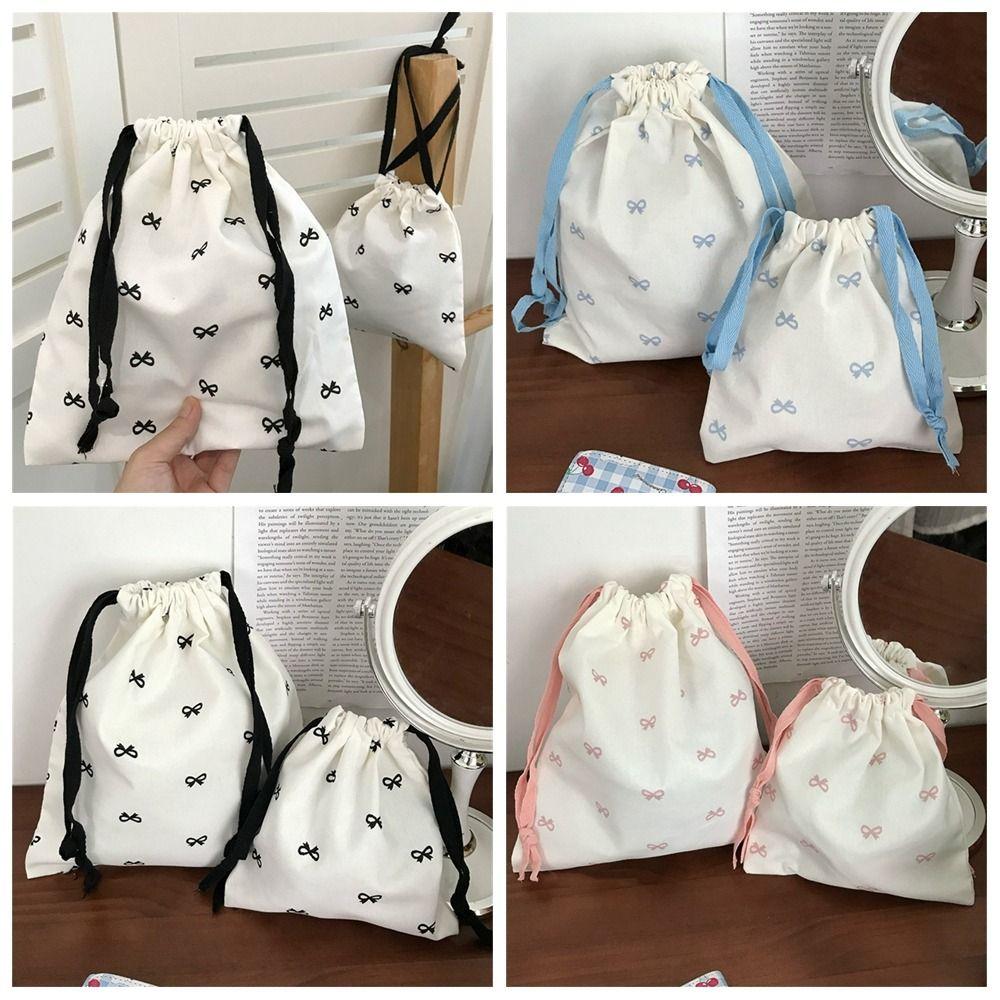 Bow Printed Drawstring Storage Bag Portable Cotton Pouch Diaper Pouch Bundle Pocket Work
