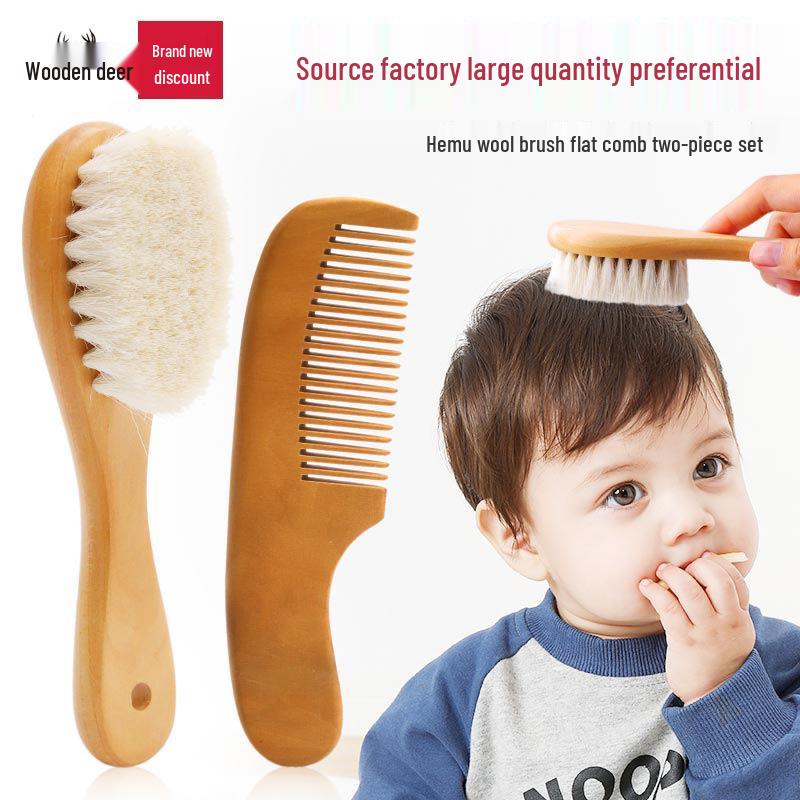 Baby Massage & Cleaning Set: Beechwood, Wool, Pearwood Brushes & Combs