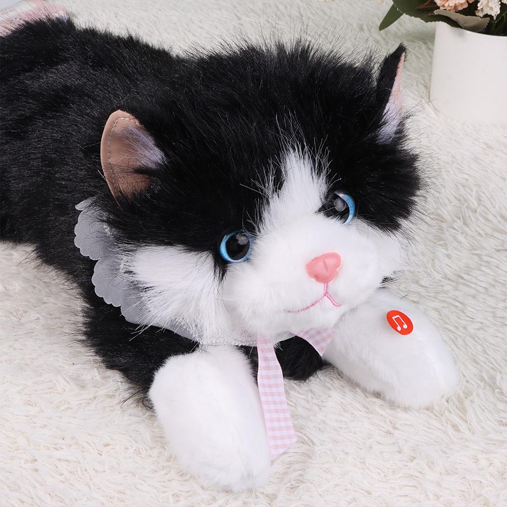 New Soft Simulation Cat Voiced Fluffy Realistic Cat Cute Cartoon With Bib Simulated Kitten Model