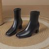 French thick heel short boots women's autumn and winter new commuting zipper elastic square head fashionable versatile medium tube thin boots