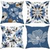 Elegant Blue Floral Pillow Cover: Various Petal Patterns for Home Decoration, Sofa Cushion Cover, Bedroom Room Decoration