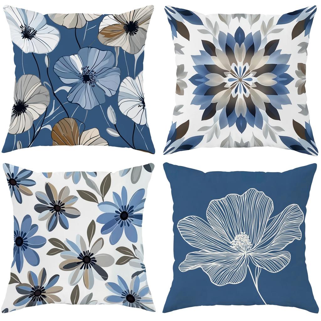 Elegant Blue Floral Pillow Cover: Various Petal Patterns for Home Decoration, Sofa Cushion Cover, Bedroom Room Decoration