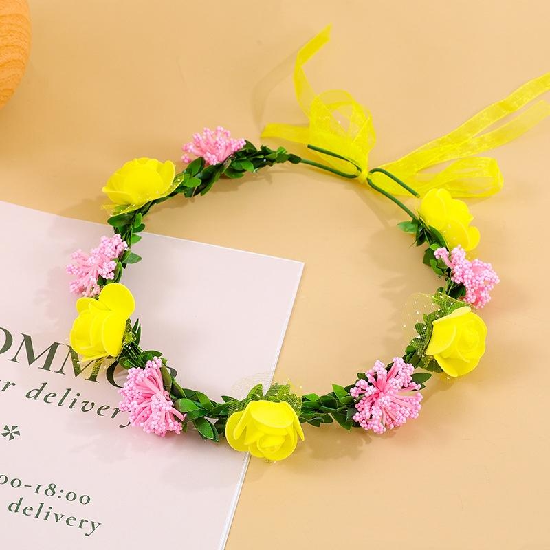 Ribbon Hairband Fabric Floral Hair Hoop Flower Wreath Headband Adjustable Artificial Rose Headband For Beach Parties Summer