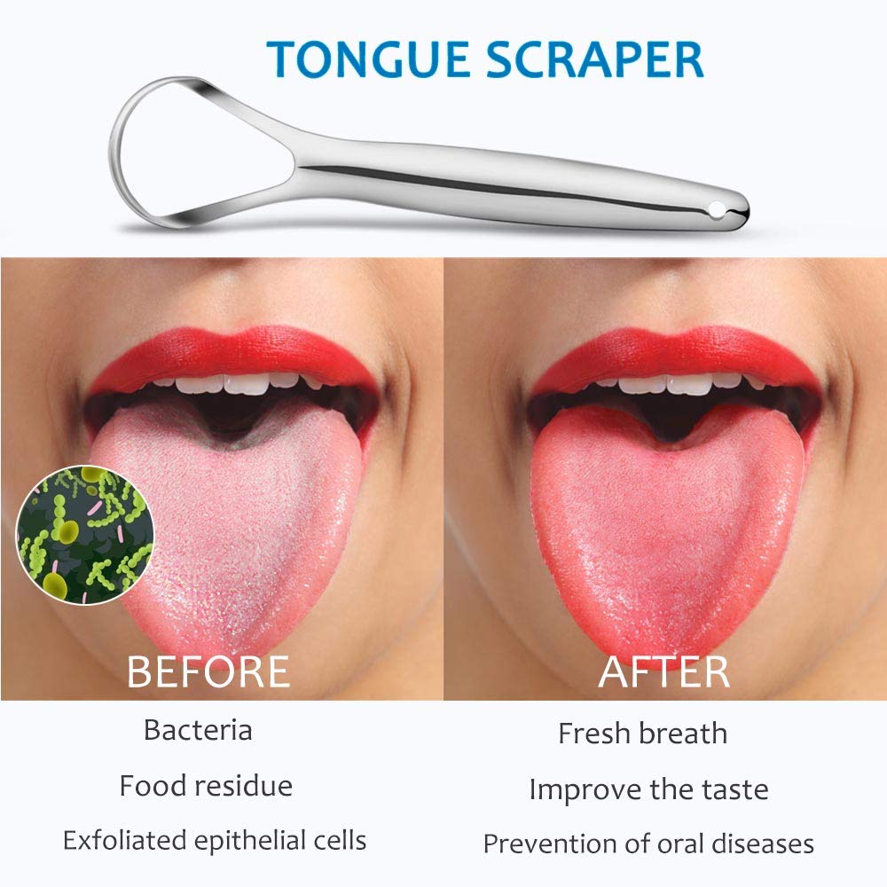 2Pack Tongue Scraper,304 Surgical Stainless Steel Tongue Cleaner for Both Adults and Kids, Professional Reduce Bad Breath Metal Tongue Scrapers