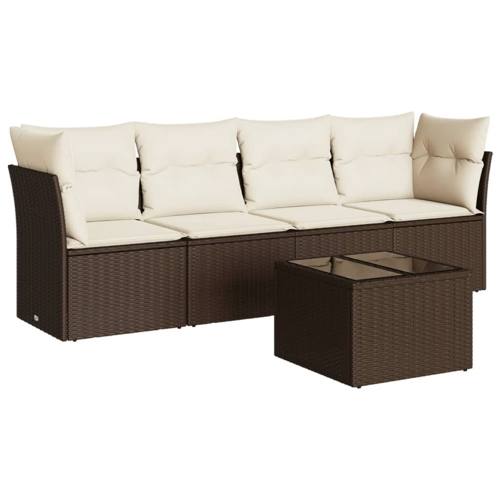 Vidaxl 5-Cz. Garden Furniture Set With Cushions, Brown, Poly Rattan