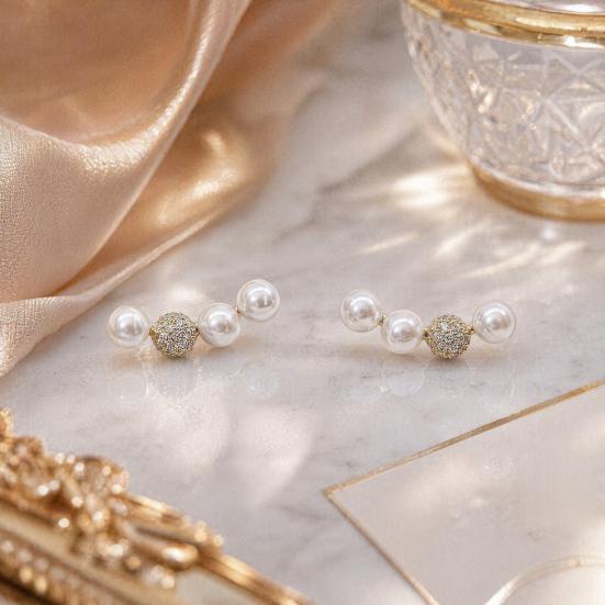 1 Pair Stud Earrings for Women, Lightweight Small Faux Pearls Earrings, Elegant Jewelry for Daily Wear Special Occasions