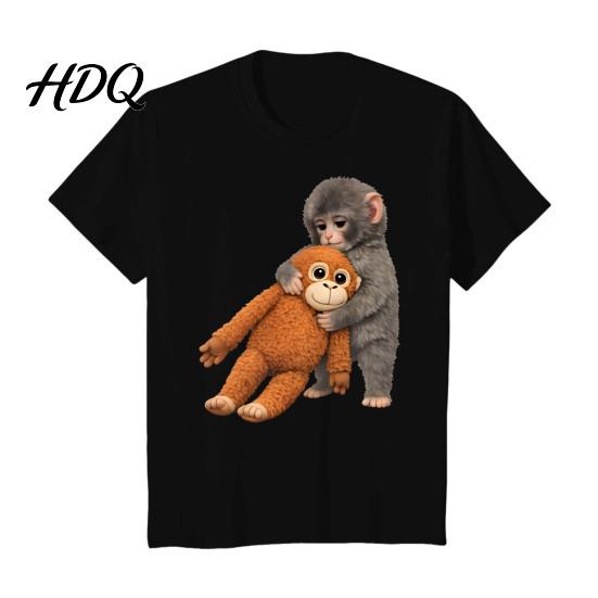 Graphic T-shirt Men Tee Shirt Punch Monkey Pattern Round Neck Short Sleeve Casual Pullover Tops Stretchy Fit Solid Color Daily Wear Soft Breathable