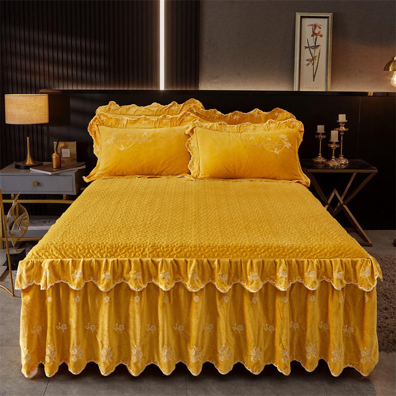 Jupe de lit en Fiber de lait d'hiver, couvre-lit matelassé en dentelle, épais et chaud, couverture de matelas en polaire pour bébé, literie en molleton de corail