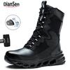 Mens Construction Work Shoes High Top Steel Toe Safety Boots Light Weight Breathable Anti-Smash Wear-Resisting Protective Design