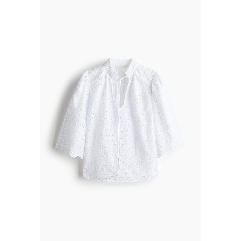 

HM Рубашки 2025 Лето Новая Мода Топ с Ажурной Вышивкой 1282574 White 160/88(S)