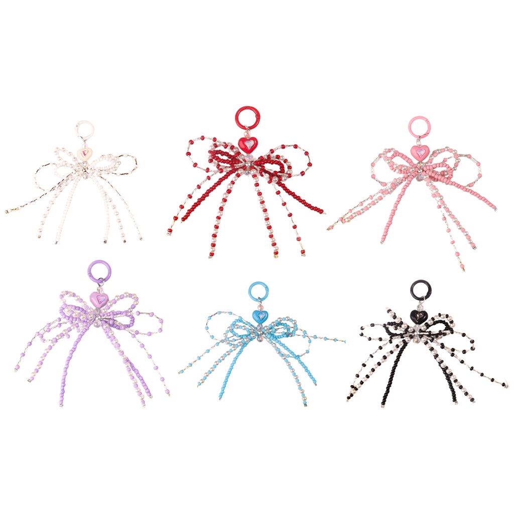 Colorful Beaded Key Straps and Lanyards Unique Beaded Bowknot Backpack Ornament Delicate Keychain Pendant Bag Decoration