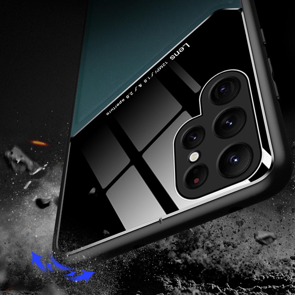 For Samsung Galaxy S24 Ultra Case Magnetic Car Mount Back Guard PU+TPU+PC Cover