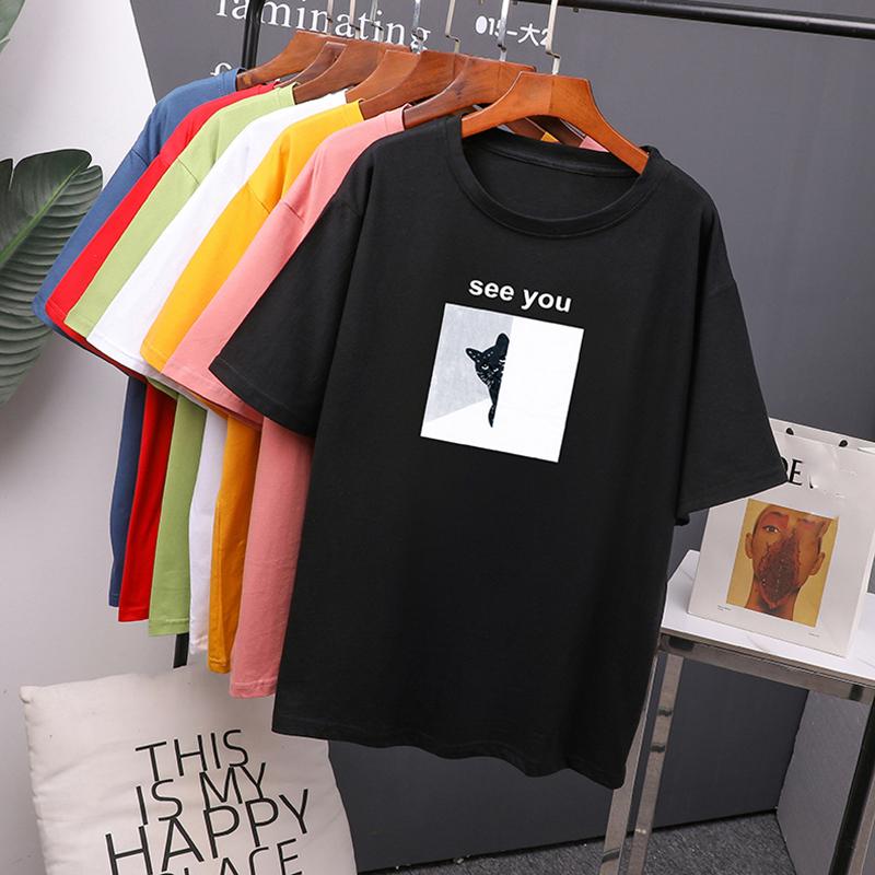 Hirsionsan Cartoon Printed Cotton Summer T Shirts Women Soft Kawaii Loose Tees Female Plus Size Short Sleeve Tops for Lady 2022