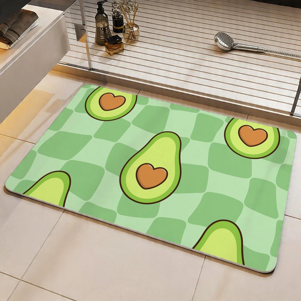 Pattern A-Avocado Pattern Floor Mat Eco Diatomite Antibacterial Odor-Resistant Floor Mat & Drain Pad for Kitchen & Bathroom