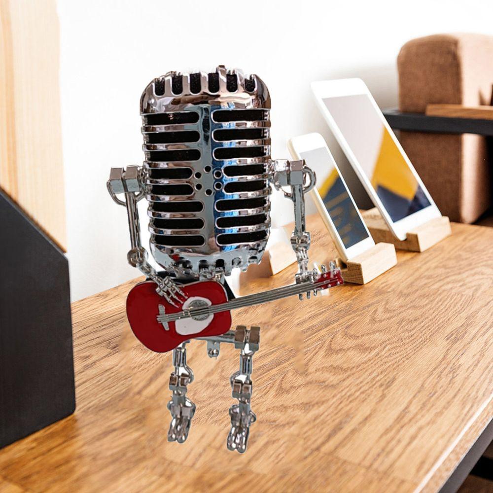 Vintage Microphone Robot Lamp Play Guitar Desk LED Lamp Lights Vintage Miniatures Crafts Lighting Office Home Decoration