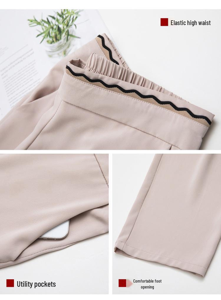 Mom's Ice Silk Elastic High-Waist Loose Straight-Leg Pants for Middle-Aged and Elderly Women - Cool, Casual, Nine-Point Length.