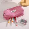 Sparkly Glitter Diamond Lattice Pencil Case Large Capacity Portable Pen Bag Pencil Pouch School Supplies