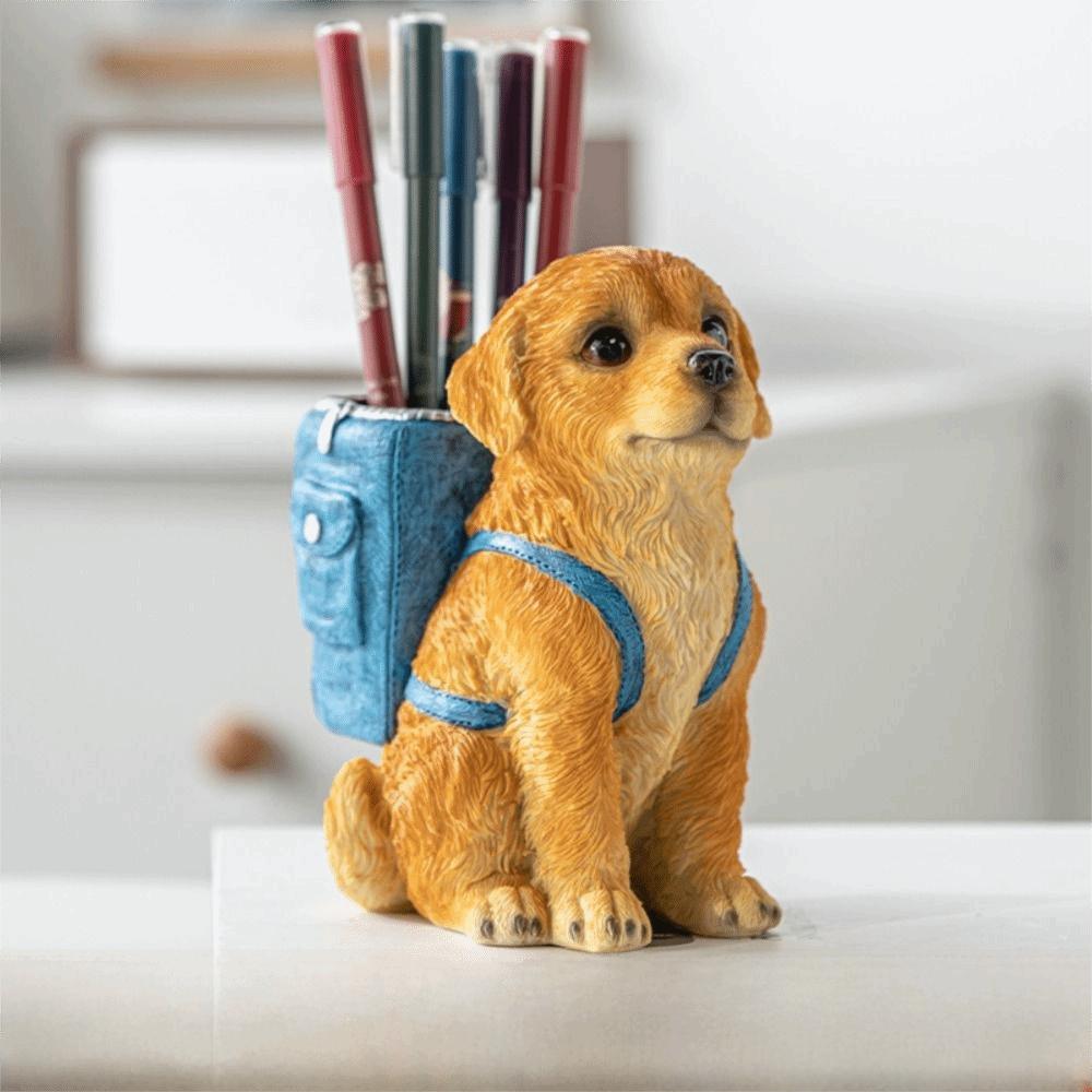 Creative Sculpture Golden Retriever Dog Pen Holder Cute Design Storage Box Pen Holder  Desk Use