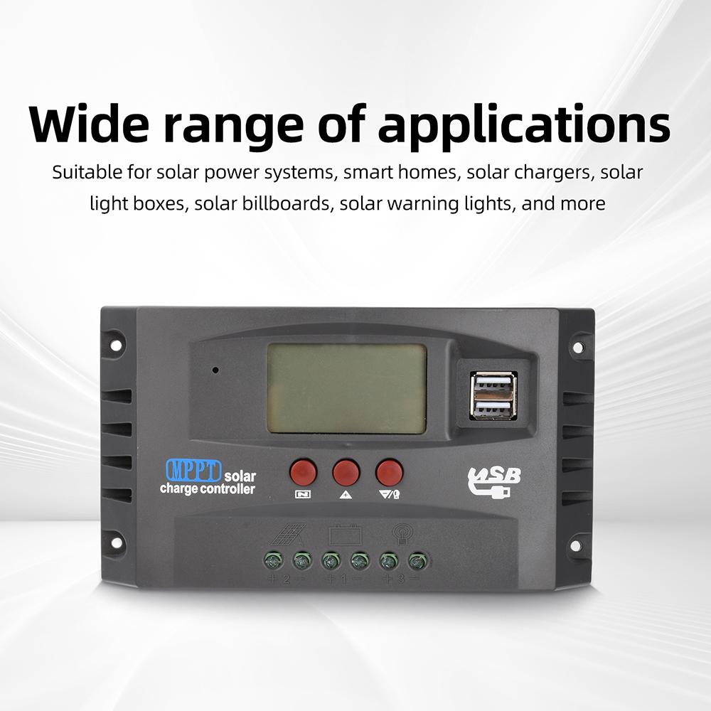 Solar Charge Controller 11V/11V Auto-Adaptive LCD Display with Dual USB Ports for Solar Panels and Batteries