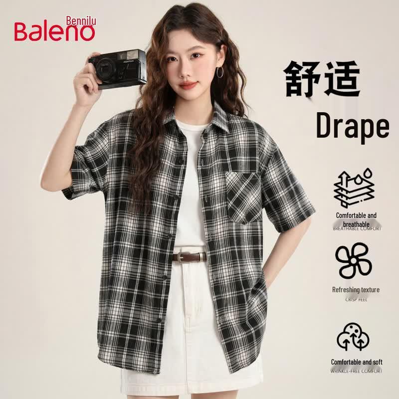 Baleno Women s Relaxed Plaid Short Sleeve Button-Up Shirt 3XL