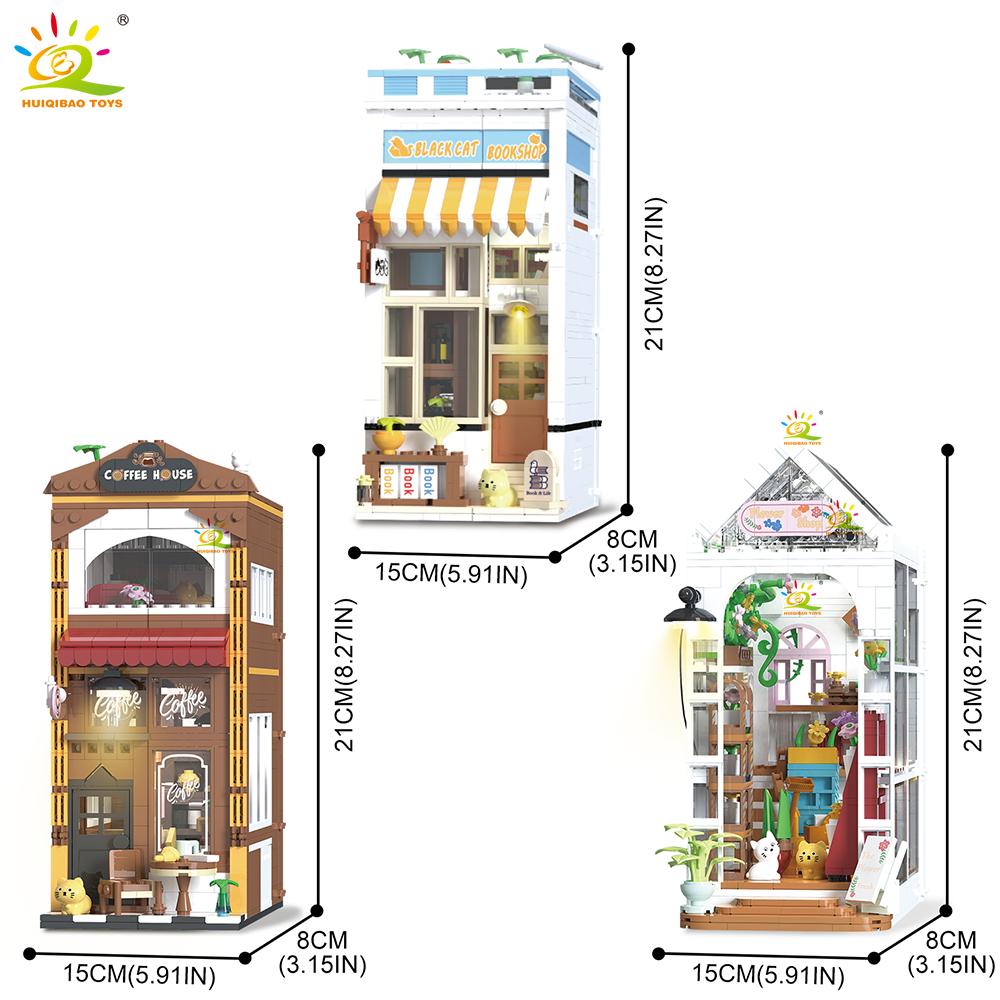 Non-Toxic Moc Cat Cafe Shop Bookends Model Micro Building Block Bookstore Flower Shop Mini Brick Toy For Children Desk Decor.