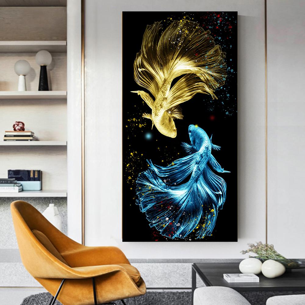 Abstract Animal Poster Colorful Lucky Koi Fish Canvas Painting Luxury Home Decor for Living Room Chinese Style Wall Art Print