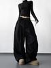 2025 Autumn/Winter Black Drawstring Women's Wide-Leg Drape Pants - Casual Loose Fit Dance Sweatpants