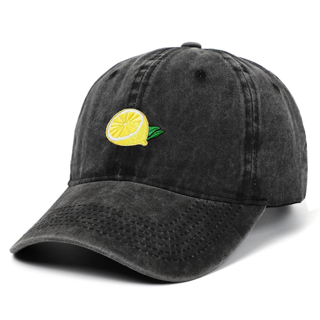 American Style Lemon Embroidery Baseball Cap, Retro Washed Duckbill for Men & Women, Outdoor Travel Sun Protection