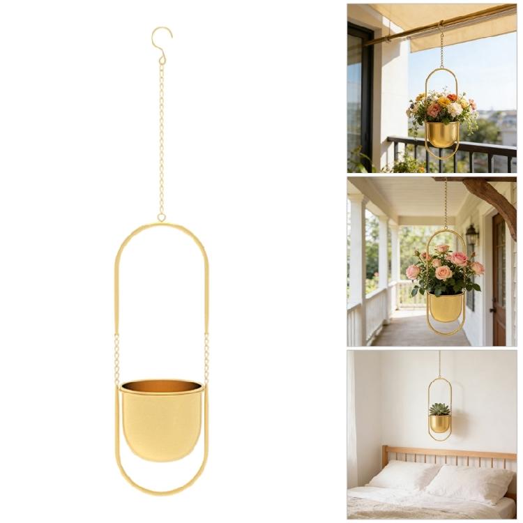 Minimalists Golden Hanging Planter With Adjustable Chain Corrosions Resistant for Home Office Decoration