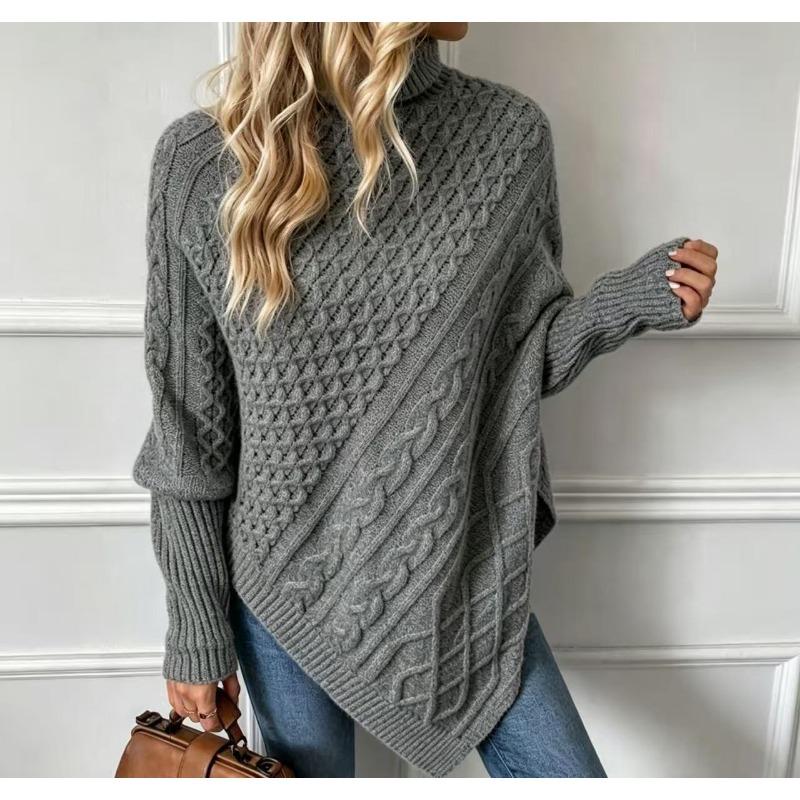 Women S Turtleneck Batwing Sleeve Geometric Pattern Knit Pullover Sweater