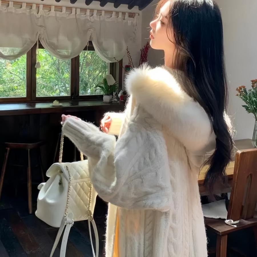 Winter Chunky Knit Long Sleeve Oversized Cable Knit Sweater Coat for Women