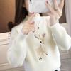 Deer Pattern Mock Turtleneck Sweater, Cute Autumn and Winter Long Sleeve Sweater, Women's Clothing