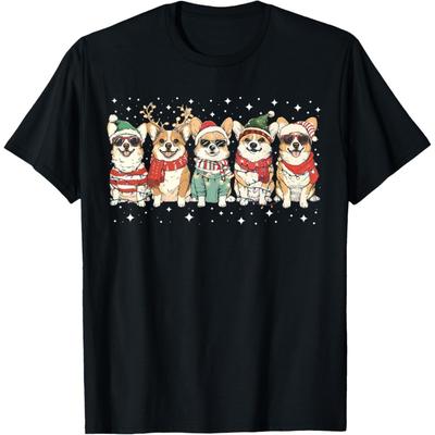 Corgi Santa Christmas Lights Xmas PJ Dog Lover Merry Corgmas T-Shirt for Men Women Kids